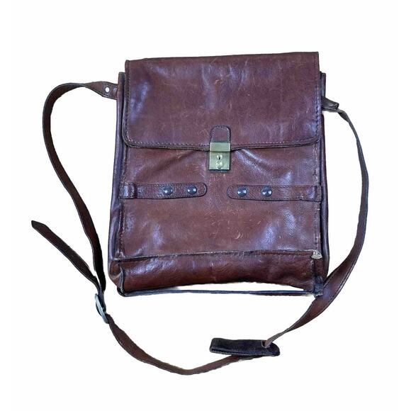 Vintage Burgundy Leather Crossbody Messenger Bag With Divider 11x13" - Picture 1 of 16